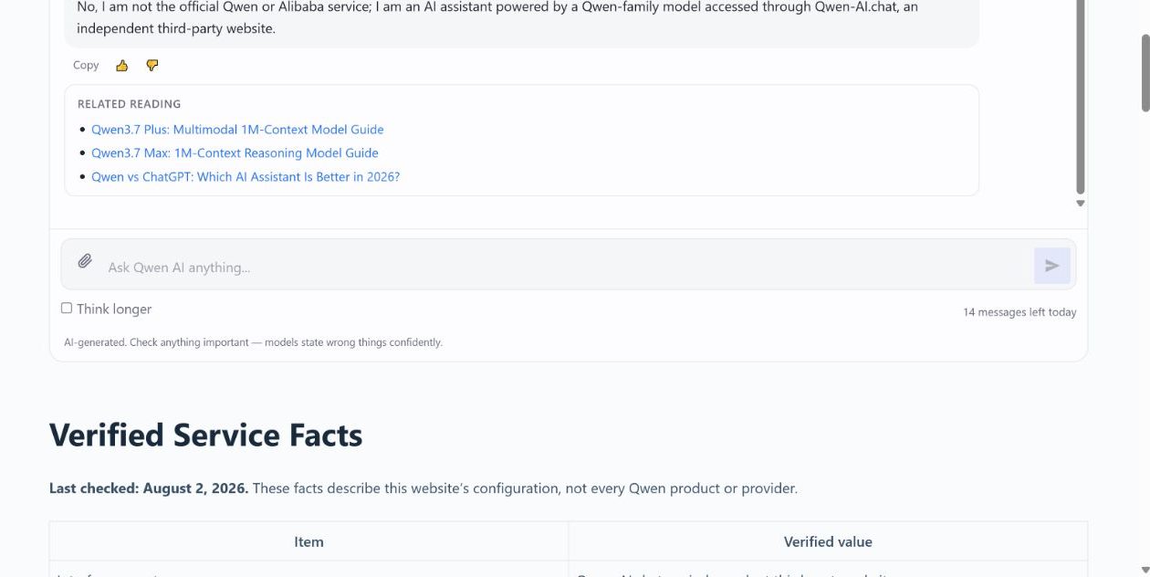 Live Qwen-AI.chat independence verification after the disclosure update on August 2, 2026